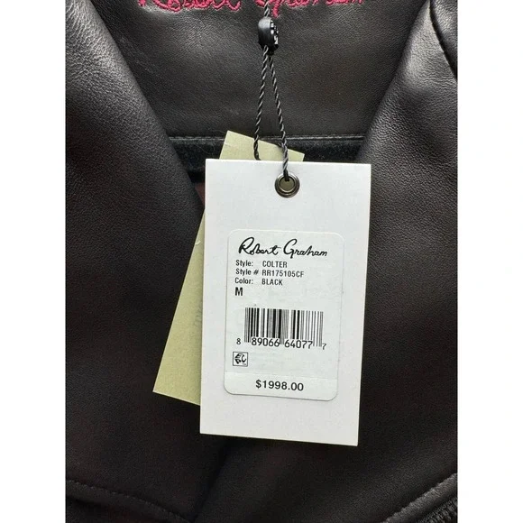 NWT Robert Graham Colter Lambskin Leather Biker Jacket Black Womens Size M $1998